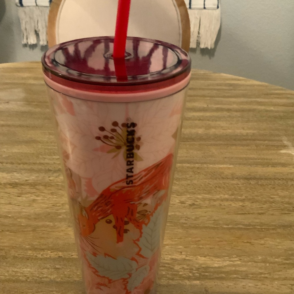 Starbucks 2022 Enchanted Forest Holiday Tumbler with Red and Pink Design